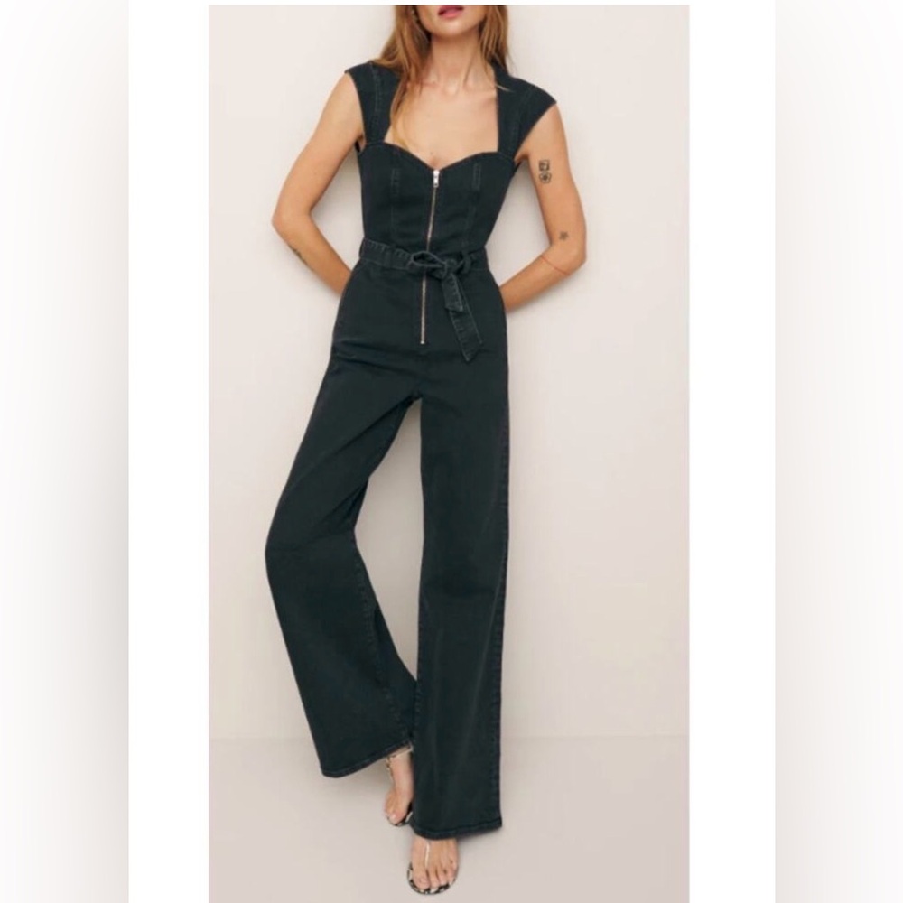 Reformation Calypso Black Denim Jumpsuit size 2